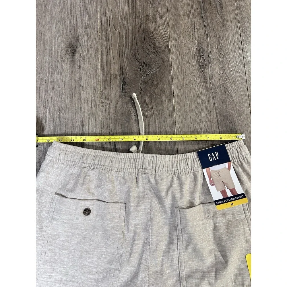 GAP Mens Pull-On Linen Shorts Lt KHAKI Size M Drawstring Pockets Comfort 1274 - Picture 6 of 10